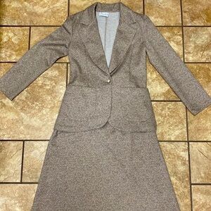 Women's Vintage Brown Blazer and Skirt Set